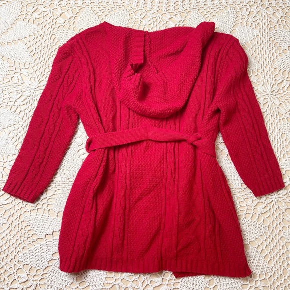 Vintage 1990s Red Knit Girls Long Sweater - Picture 2 of 3